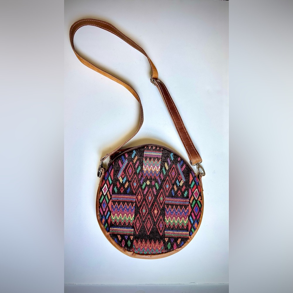 Moon Water Co. Pink and Red Round Tribal Crossbody Bag with Adjustable Strap
